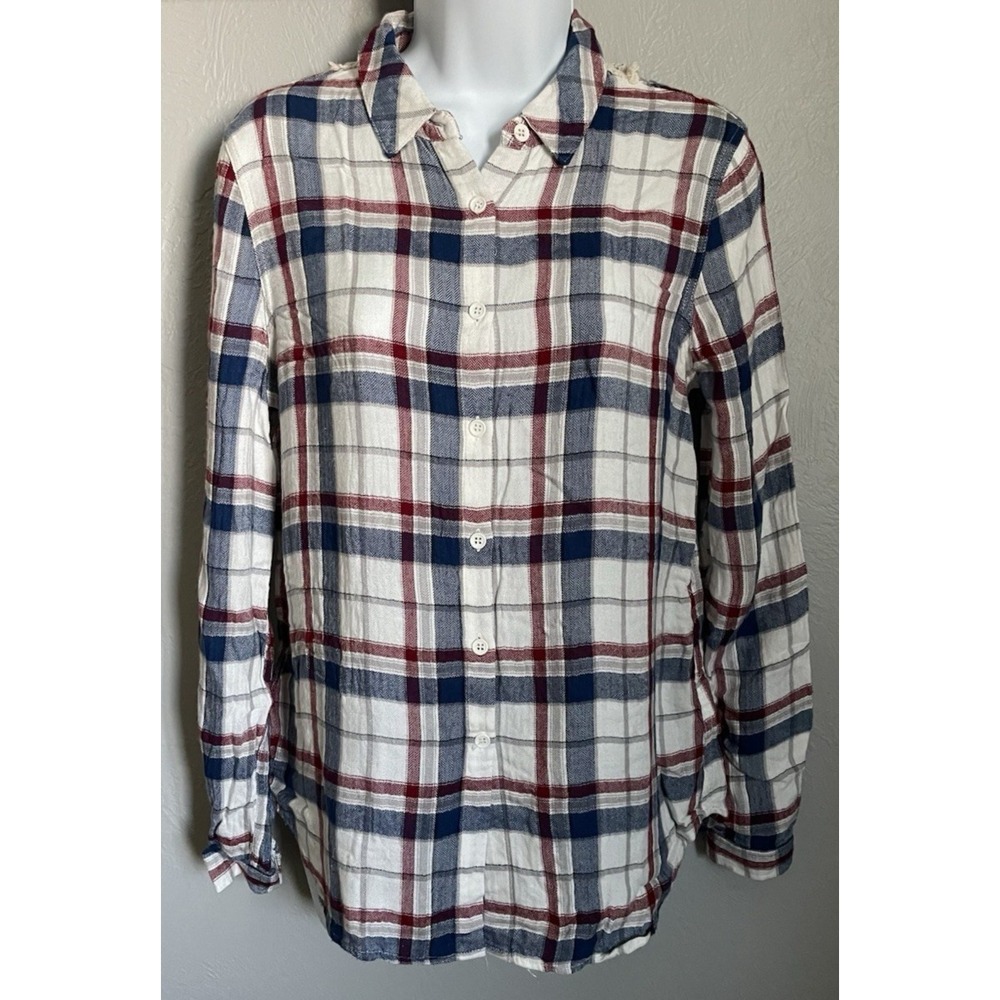 PINK ROSE Womens Long Sleeve Button up Plaid Shirt Size Medium White Multi-Color